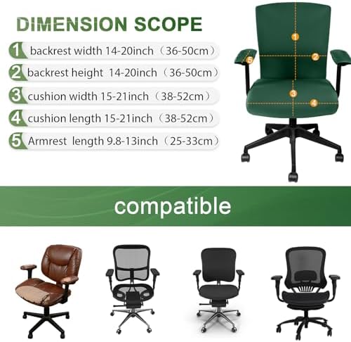 Tallew 4 Pcs Office Chair Covers Set Computer Universal Protective Stretchable Chair Seat Covers Desk Armrest Cover Slipcovers Pads Office Cushion Backrest for Rotating(Regular,Dark Green)