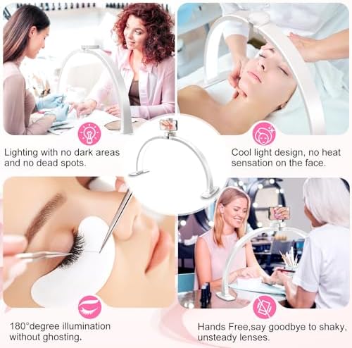 Nail Half Moon Light: Professional 29in Stable Moonlight with Phone Holder, 3 Light Color Modes/10 Brightness Adjustable for Salon & Home Manicure Station(White,Large)