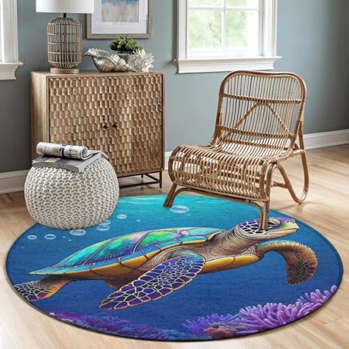 Fashion Round Area Rug Large Non Slip Carpet, Sea Turtle Unisex Home Decor Mat
