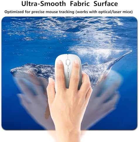 9.5x7.9 Inch Office/Gaming Mouse Pad, Deep Blue Sea Whale Majestic Underwater Marine Organism, Cute Anti-Slip Mat for Desk Decor