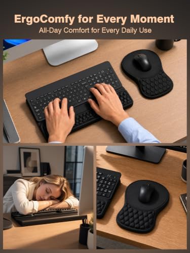 Ergonomic Keyboard and Mouse Pad Combo with Stand/Wrist Rest, Black