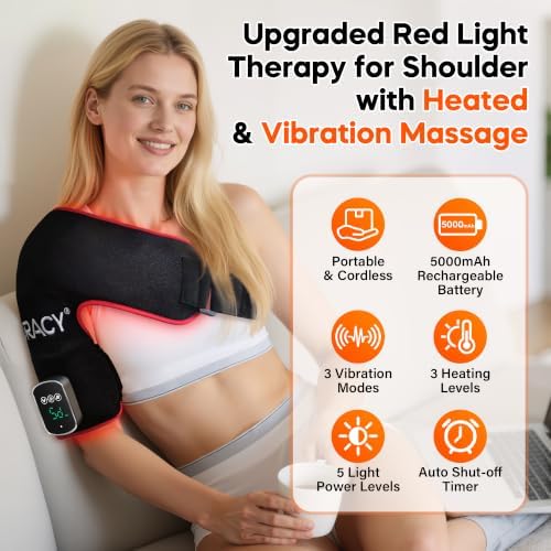 Cordless Red Light Therapy for Shoulder with Heat & Massage, FSA&HSA, Black