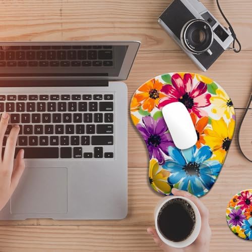 Ergonomic Mouse Pad with Wrist Rest,Comfortable Computer Gel Mouse Pad Wrist Support for Laptop,Pain Relief Mousepad with Non-Slip PU Base Pretty Floral