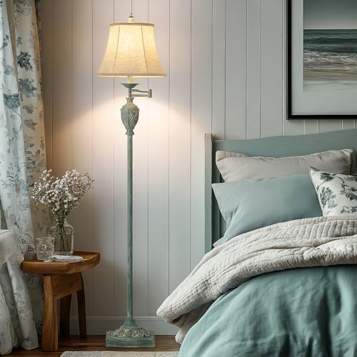 Traditional Floor Lamp with 350° Swing Arm,Including Bulb,Antique Green
