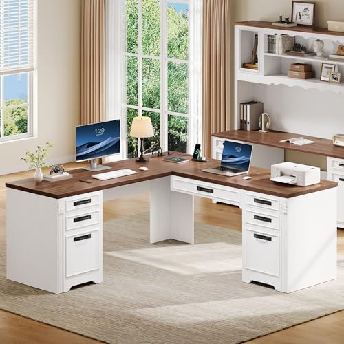 YITAHOME 60-Inch L Shaped Executive Desk with Lift Top, Power Outlets