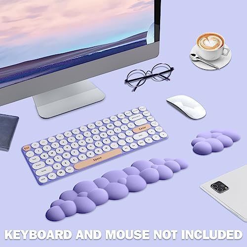 Cloud Keyboard Wrist Rest Pad Set,Enlarge PU Leather Memory Foam Wrist Cushion Support,Easy Typing Pain Relief,Mouse Wrist Rest Pad,Non-Slip Wrist Support for Home, Office, Lavender Purple