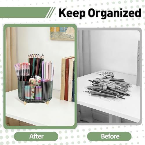 360 Rotating Pen Pencil Holder for Desk, Pen Organizer with 5 Slots