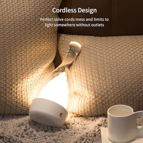 Table Lamp for bedroom with Touch Control,LED Nightstand Lamp Fourth Gear-3000K 4000K 6000K and Seven Color Light,Cordless Battery Operated Desk Lamp,Perfect for Bedroom,Couple Dinner,Cafe.(White)