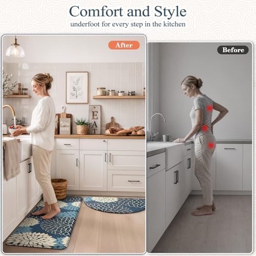 KIMODE Half Circle Anti Fatigue Mats for Kitchen Floor Rug Sets of 2