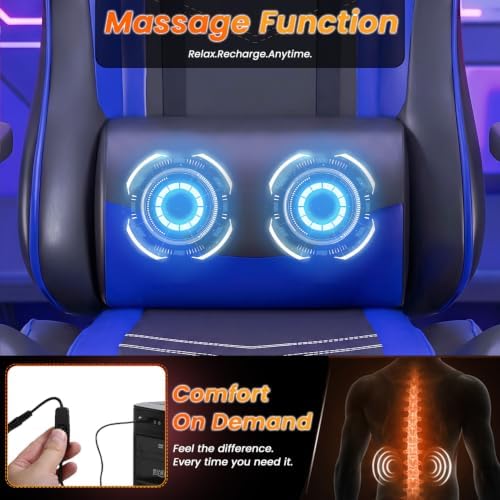 BestOffice Massage Gaming Chair with Footrest, Office Desk Chair, Blue