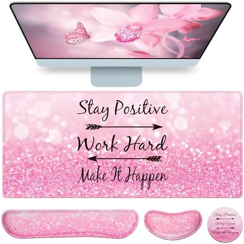 Mousepad Pink, Mouse Pad with Wrist Rest, 4-in-1