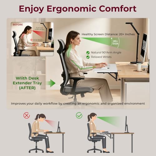 Desk Extender Tray, 16"×12" Clamp-On Arm Rest Shelf