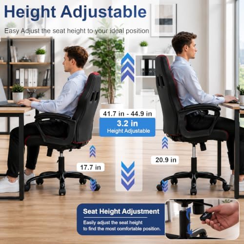 PayLessHere Gaming Chair Ergonomic Office Chair Computer Chair with Lumbar Support Ergonomic Pu Leather Adjustable Height Executive Chair for Women Men and Adults,Red