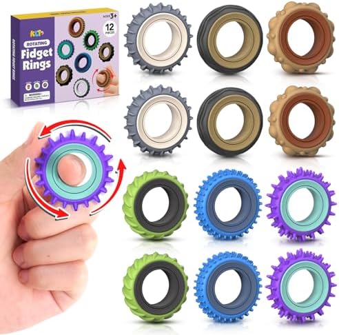 Fidget Toys Adults Sensory Rings: 12 Pack Texture Spinner Rings - Stress Relief Sensory Toys for Kids ADHD - Quiet Desk Fidgets for Classroom Stress Office for Teens Boys
