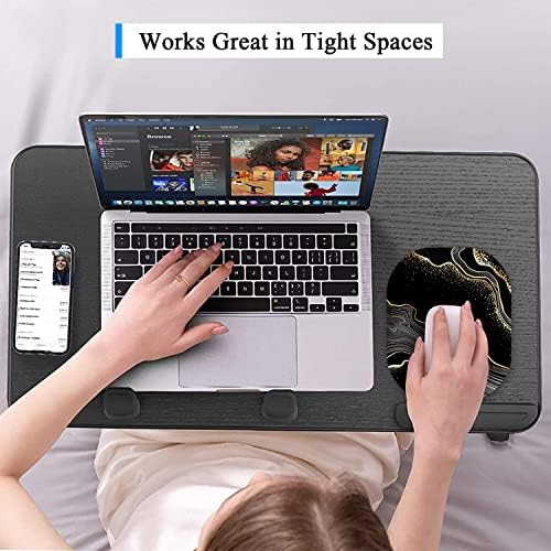 Small Mouse Pad 6 x 7 Inch, Oval Mini Mouse Pad with Non-Slip Rubber Base, Waterproof Compact Mouse Mat for Laptop Computer Wireless Mouse Keyboard Tray Home Office Travel, Black Marble