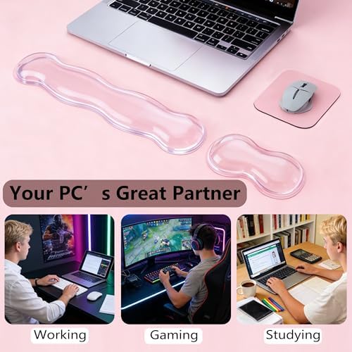Gel Wrist Rest for Keyboard and Mouse - Pink Soft Ergonomic Silicone Wrist Rest, Clear Cute Desk Accessories for Gaming, Computer, Laptop