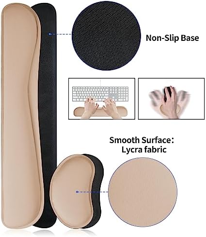 Bloss Leather Desk Pad and Keyboard Wrist Rest, Large Mouse Pad + Keyboard Pad+Mouse Wrist Support, Non-Slip Desk Mat Protector for Office, Home(31.5×15.7 Inches,Beige)