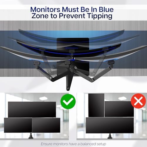 VIVO Pneumatic Arm Triple Ultrawide Monitor Desk Stand for Up to 49 inch Screens with Tempered Glass Base, Holds 3 Ultra Wides Up to 33 lbs Each, Black, STAND-V300FG