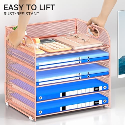 Paper Organizer Letter Tray with Handle Mesh 5 Trays