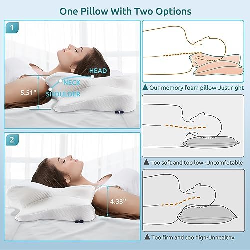 DONAMA Cervical Pillow for Neck and Shoulder,Contour Memory Foam Pillow,Ergonomic Neck Support Pillow for Side Back Stomach Sleepers with Pillowcase-King Size