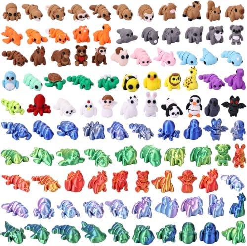 105pcs 3D Printed Animals, 3D Printed Animals, Articulated Pocket Fidget Toys Bulk, Party Favors, Goodie Bag Stuffers, Desk Pets for Classroom Rewards, Exchange Gifts for Boys Girls Toddlers