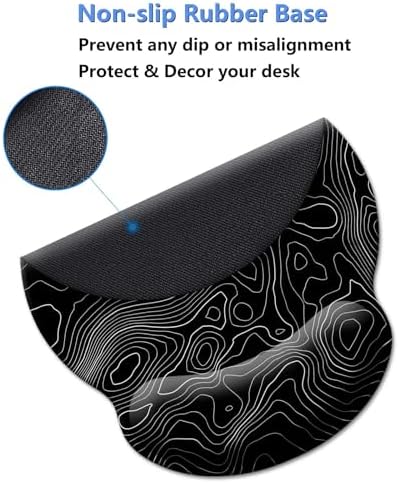Gaming Mouse Pad Wrist Support,Ergonomic Mouse Pad with Wrist Rest,Comfortable Mousepad with Smooth Wrist Rest,Pain Relief Mouse Pads for Non-Slip Base,Computer,Laptop,Office，Home（Black Lines）