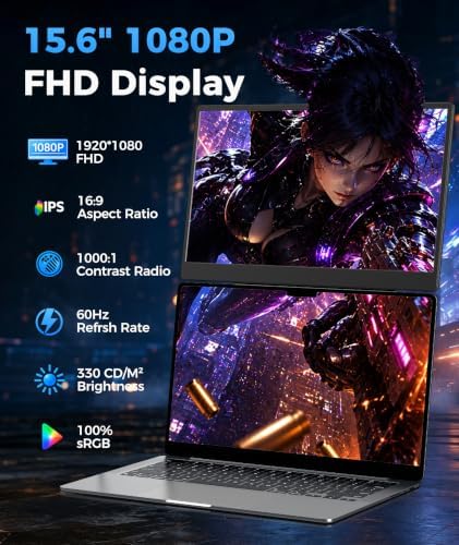 15.6” Laptop Screen Extender, 5 Modes & 360° Rotating Portable Monitor