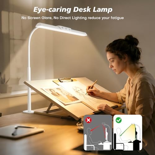 MOICO LED Desk Lamp with Clamp for Office Home-(White, 14.8in)