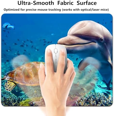 9.5x7.9 Inch Office/Gaming Mouse Pad, Sea Turtle and Dolphin Coral Reef Marine Life Tropical Ocean Animals, Cute Anti-Slip Mat for Desk Decor