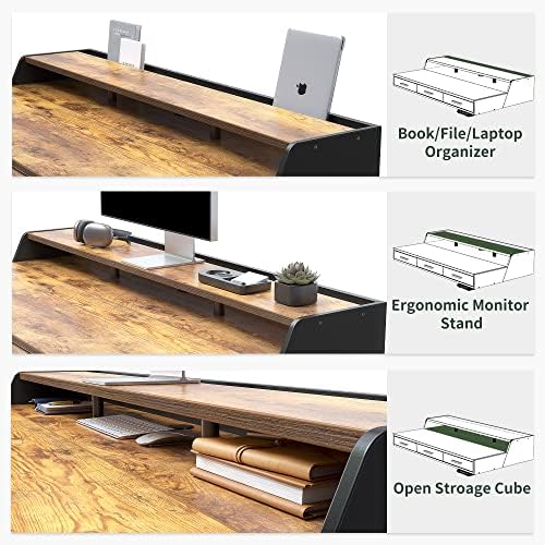 CubiCubi One-Piece Standing Desk 48x26 with 3 Wood Drawers, Rustic Brown