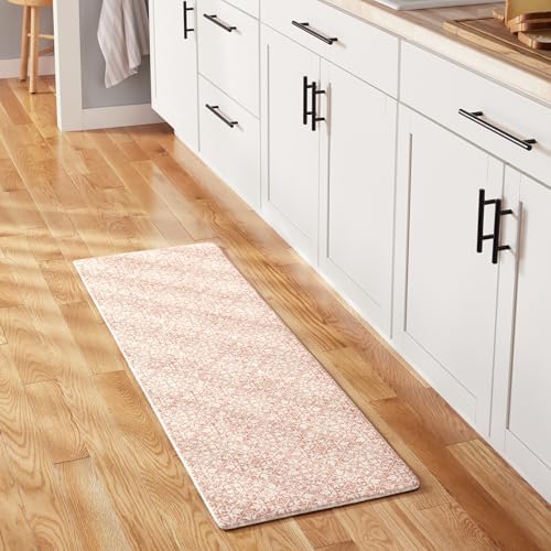 Town & Country Basics Comfort Plus Vintage Medallion Tile Anti Fatigue Comfort Mat, Kitchen Runner Mat, Standing Desk Mat, Dorm Room Rug, Non-Slip Backing, Rust, 18"x55"