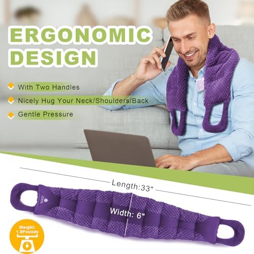 UNCN Long Heating Pad for Neck and Shoulders Back 33 x 5.9in Microwavable Large Moist Heat Pack Warm Hot Compress Neck Wrap Weighted Bag Massage Reusable Herbal Nature Calming Portable