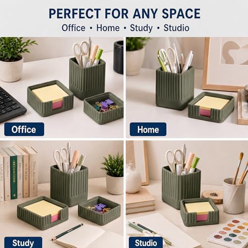 Green Desk Organizer Accessories Set, with Pen, Clip and Sticky Note Holder