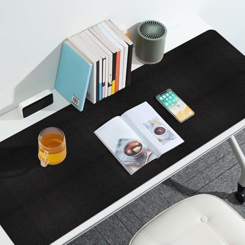 Leather Desk Pad Mat, Large Black Desk Mat, 47.2" x 16.9"