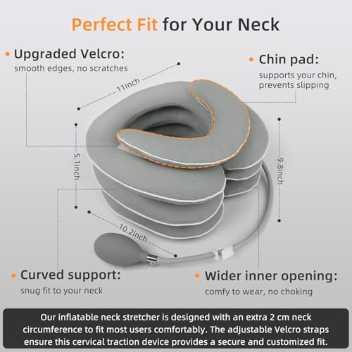 Inflatable Neck Stretcher Cervical Traction Device, Adjustable Neck Brace for Instant Neck Pain Relief, Neck Decompression at Home, Support for Pinched Nerve & Neck Extender Pillow