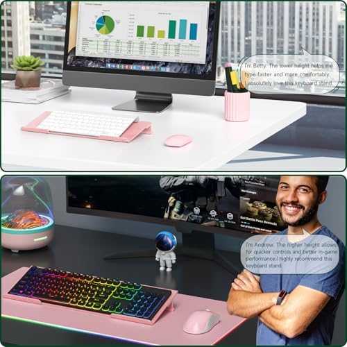 Computer Keyboard Stand for Desktop - 6-Level Height Adjustable Acrylic Keyboard Riser Non-Slip Ergonomic Key Board Tray Holder for Home School Office Desk Accessories, Sparkling Rose Gold