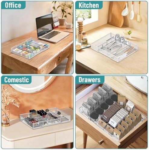 Expandable Desk Drawer Organizer, 10 Adjustable Compartments, White