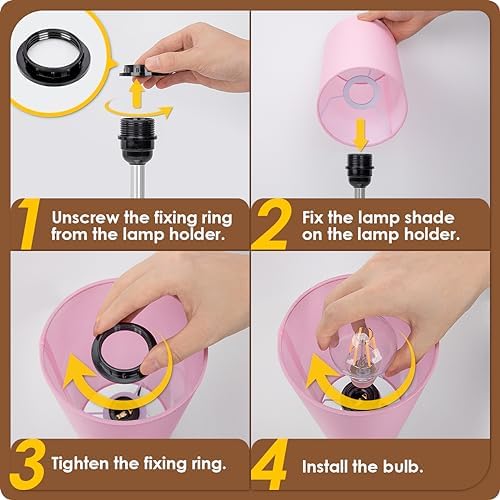 Yarra-Decor Bedside Lamp with USB Port - Touch Control Table Lamp for Bedroom 3 Way Dimmable Nightstand Lamp with Round Pink Fabric Shade for Living Room, Dorm, Home Office (LED Bulb Included)