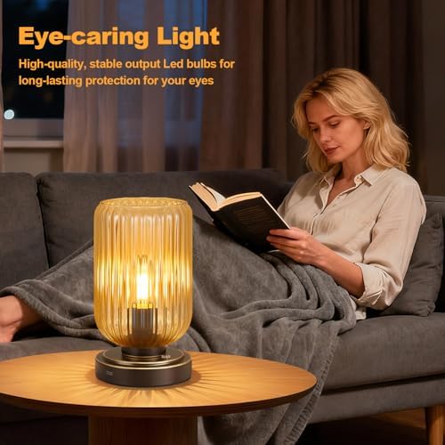 LightRound Cordless Table Lamp for Bedroom, Touch Stepless Dimmable Modern