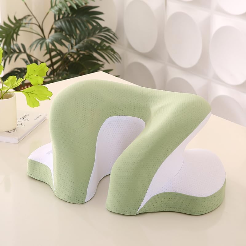 1 PC Cooling U-Shaped Nap Pillow for Desk, Ergonomic Face Down Sleep Cushion, Breathable Memory Foam Lunch Break Pillow for Office, Travel & Students (Bud Green)