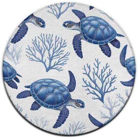 Fashion Round Area Rug Large Non Slip Carpet, Sea Turtle Grass Natural Watercolor Unisex Home Decor Mat