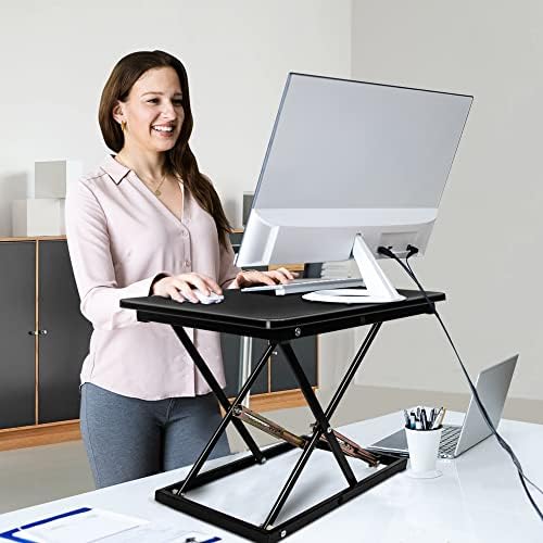 Standing Desk Converter Height Adjustable Stand Up Desk Riser - Supports 300 lbs, Fully Assembled Monitor/Laptop Riser Workstation, Black.