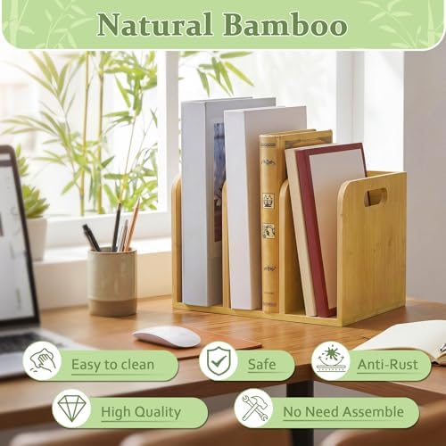 Novabright Bamboo Wooden File Magazine with Handle Holder Desk Organizer