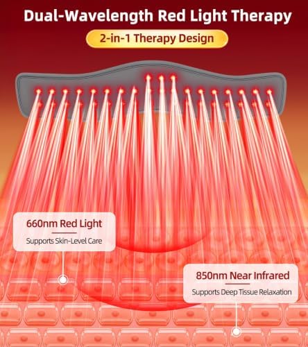 Red Light Therapy Neck Brace, 660nm & 850nm Infrared Light Therapy for Neck Pain Relief & Support, 3 Light Modes and Timer, Adjustable Wireless Cervical Collar for Home Office Use (Grey)