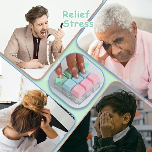 Keyboard Fidget Toy, Keyboard Fidget Keychain 9-in-1 Keyboard Decompression Button Finger Clicker Toys Stress Relief Fidget Gifts (3 Colors- Pink Blue Green)