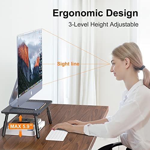 Bracwiser Foldable Monitor Riser Metal Computer Stand for Desk 3 Height Adjustable Laptop Stand with Pen Storage, MST013