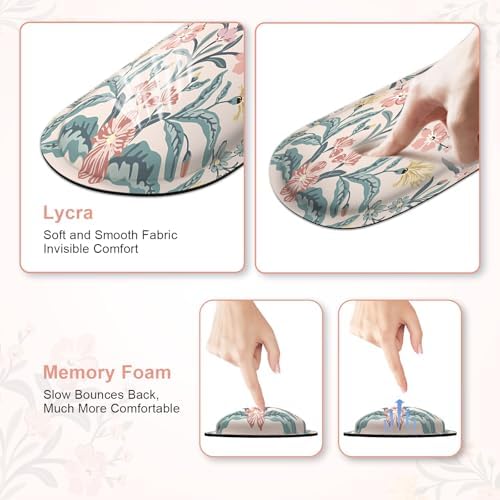 iCasso Ergonomic Mouse Pad, Keyboard Wrist Rest, Memory Foam Mousepad with Wrist Support, Easy Typing and Relieve Wrist Pain Keyboard Pad for Computer(Pink Floral)