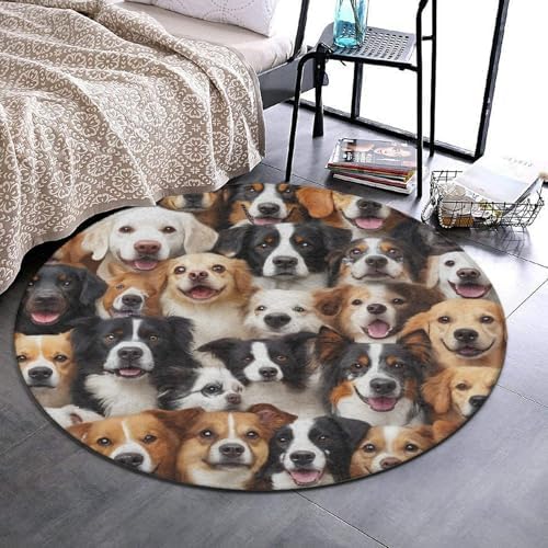 Women's Large Home Decor Mat, Soft Round Yoga Carpet, Non Slip Machine Washable Home Office Circle Rug Cute Dogs Puppy Retriever
