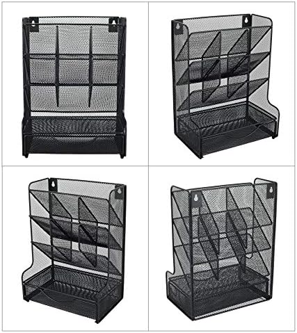 PAG-Mass Desk Organizer with Drawer Office Supplies and Accessories Storage Caddy Hanging Wall Shelf Metal Mesh Pencil Holder for Kids, 9 Compartments, Black