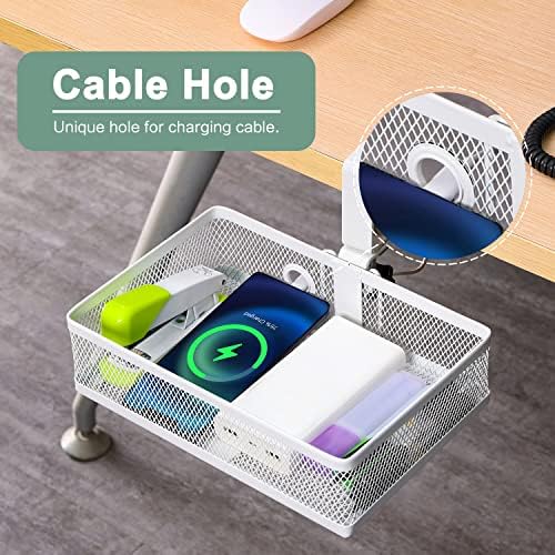 ROSYLINE Under Desk Storage Basket Hanging Drawer Tray, Clamp On Organizer
